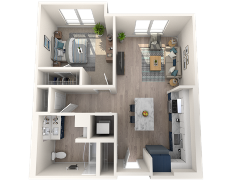 Floor plan for 1 bed, 1 bath, 806 sqft